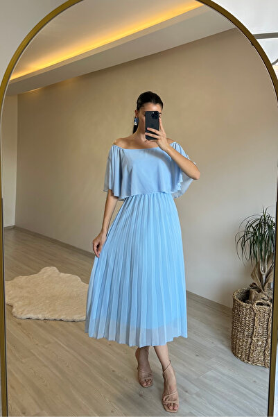 Neşeli Butik rochie midi din șifon cu pliuri, cu umăr deschis, pentru femei, NM006