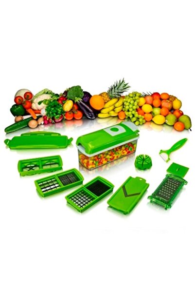 Tiessa Πολυλειτουργικός τρίφτης Tiessa® με 11 αξεσουάρ, διαφανές δοχείο, πράσινο