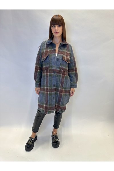 IFASTFASHION Jachetă damă tip cămașă lungă în carouri – model oversize pentru toamnă-iarnă