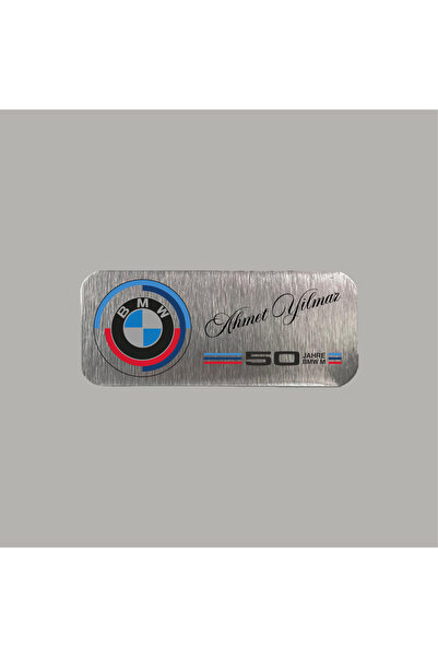CRF Kişiye Özel BMW 50. Yıl Adınız Soyadınız Metal Etiket 3x7 cm Arkası Yapış...