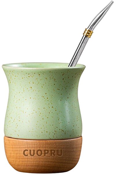 Lava Roastery كوب يربا ماتي مصنوع من السيراميك والخشب عالي الجودة، 8.79 أونصة