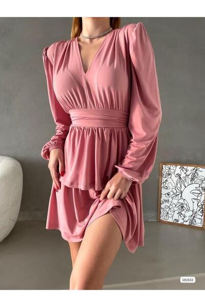 Modafeminen Φόρεμα με μακρύ μανίκι με λαιμόκοψη V από ύφασμα Sandy 582661 DRI...