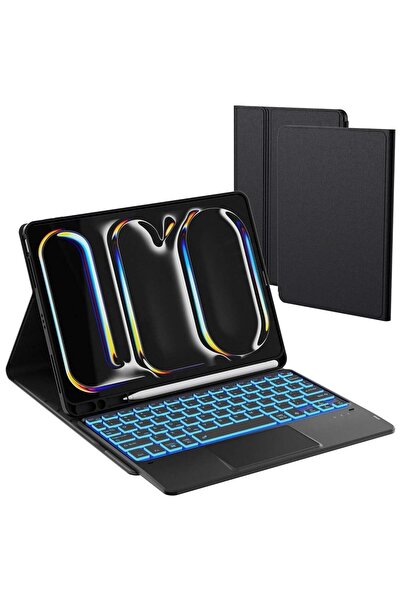 HYX حافظة لوحة مفاتيح مع لوحة لمس لجهاز Apple iPad Pro 11" M4 2024 مع حامل قلم مدمج، لون أسود