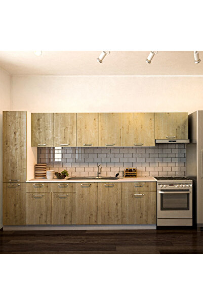 Tdesigno Avlonya Hazır Mutfak Dolabı Kiler Dahil 320cm-Beyaz Laminat Tezgah Dahil-BulaşıkMakinesi Yeri Mevcut