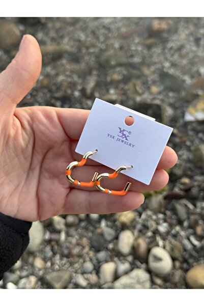 staınless steel Paslanmaz Çelik Renkli Kalp Küpe Turuncu