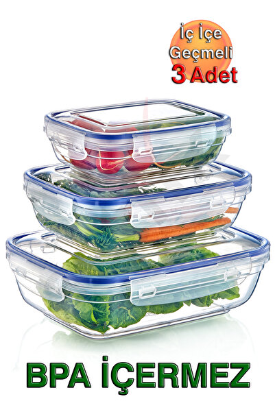 Dünya Plastik Lock&Fresh Sealed Rectangular Storage Container (310,565,975 ml) (Set of Three)