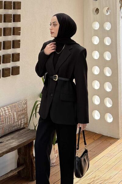 lamelif Кемеровий детальний атласний піджак чорний