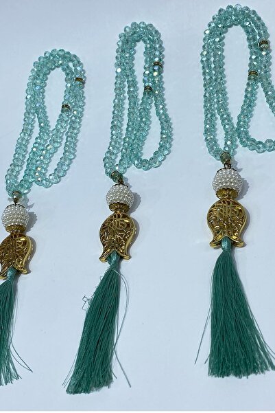 Hayalperest boncuk Water green souvenir tulip tasseled crystal beaded 99 piece prayer rosary (mevlut-baptism-hajj-umrah)