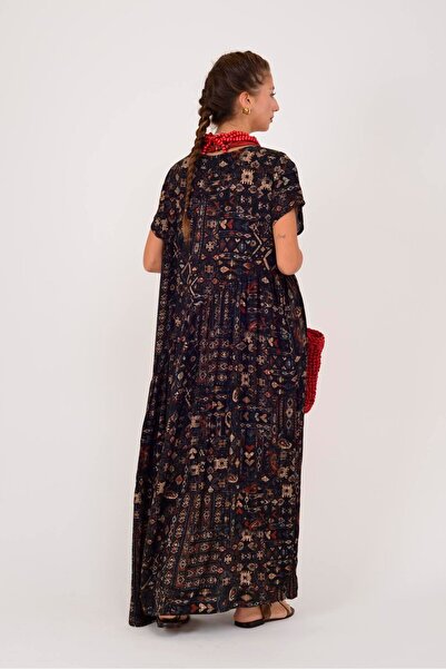 Park Moda AN5021 ETNİK DESEN ASİMETRİK KISA KOL ELBİSE