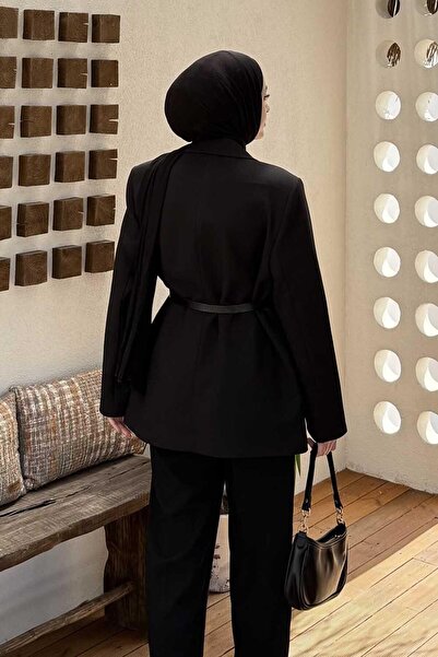 lamelif Atlas Jacket with Belt Detail Black