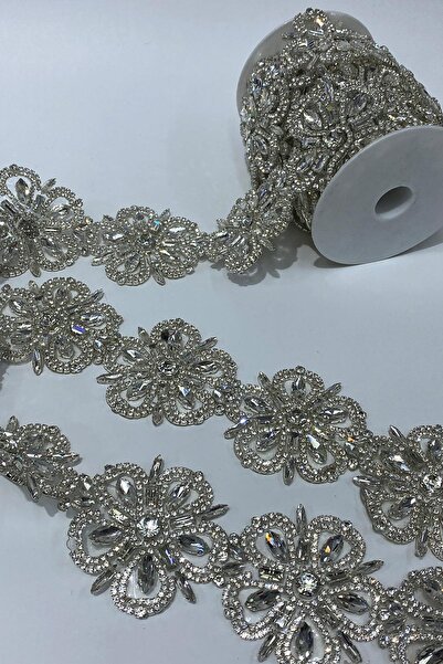 Hayalperest boncuk Çiçek Desen Taşlı Şerit Aplik Bordür