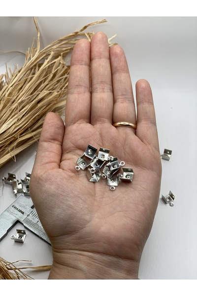 Fiolimore %100 Prinç Malzeme Köseli Sıkma İp Bağlantı Aparatı (10 Adet) 11x9 mm Takı Bileklik Paslanmaz Çelik