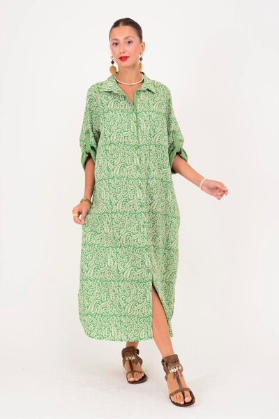 Park Moda AN113 MARIN GARNİ DETAYLI ŞAL DESEN GÖMLEK ELBİSE