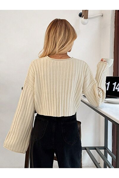 HAFT Bağcıklı Fitilli Crop Triko Kazak – Butik Koleksiyon