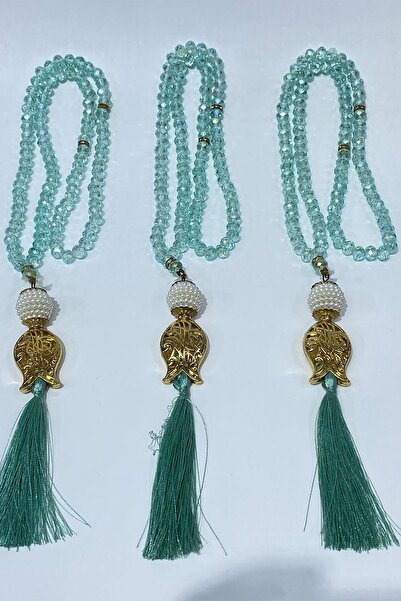 Hayalperest boncuk Water green souvenir tulip tasseled crystal beaded 99 piece prayer rosary (mevlut-baptism-hajj-umrah)