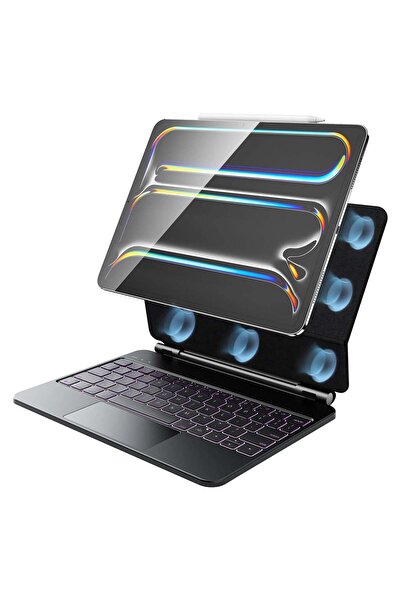 HYX حافظة لوحة مفاتيح مغناطيسية لجهاز iPad Pro مقاس 11 بوصة، مفاتيح بإضاءة خلفية بتقنية البلوتوث مع لوحة تتبع، حماية رفيعة