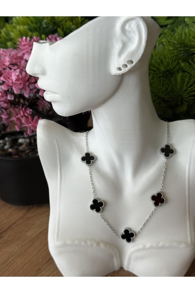 B & S Siyah Yoncalı Çelik Kolye