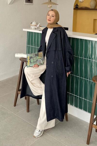 lamelif Баглама Детальний Кот Тренч Кот Кот Синій