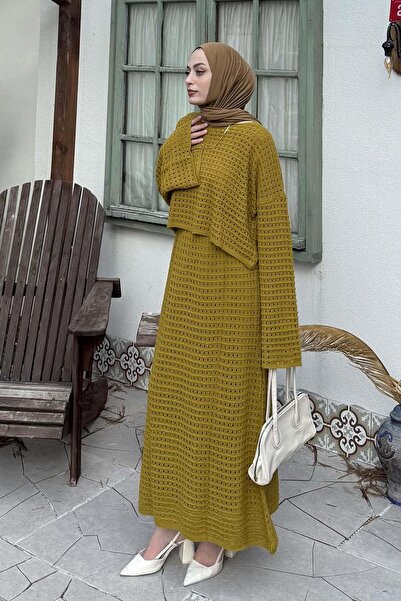 lamelif δαντελωτή πλέξη Πλεκτό Σετ Τεσετύρ Λαδί Πράσινο