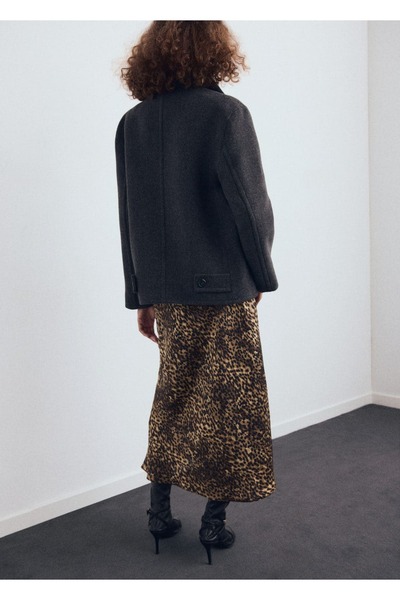 MANGO Woman Leopar desenli saten etek