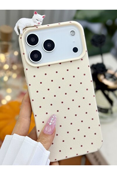 Go Aksesuar iPhone 17 Promax Compatible Silicone Case with Polka Dot Cat Toy Design
