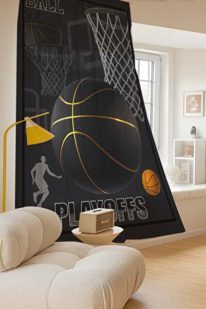 Else Dekor Basketball Pattern Digital Printing Tulle Curtain Living Room Kitchen Bedroom 140X260Cm