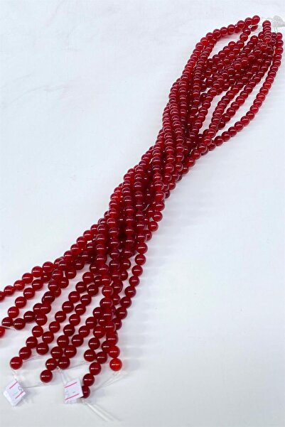 Hayalperest boncuk Koyu Kırmızı Ceyt Doğal Taş Dizi 8 mm