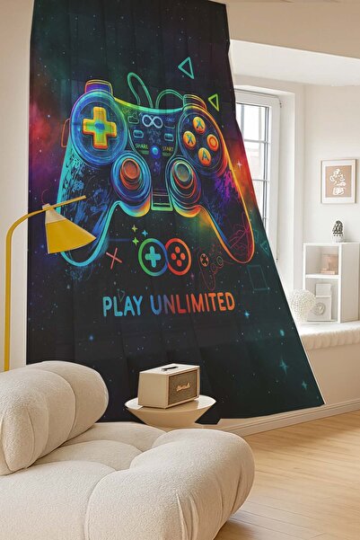 Else Halı Oyun Konsol Joystick Gamer Desenli Dijital Baskı Tül Perde Salon Mu...