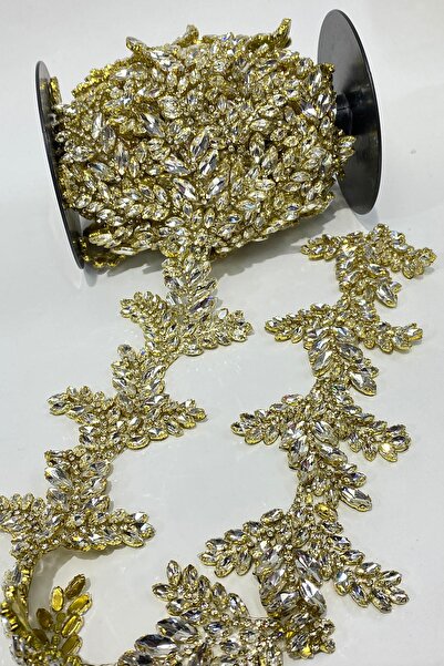 Hayalperest boncuk Leaf patterned stone ribbon applique border