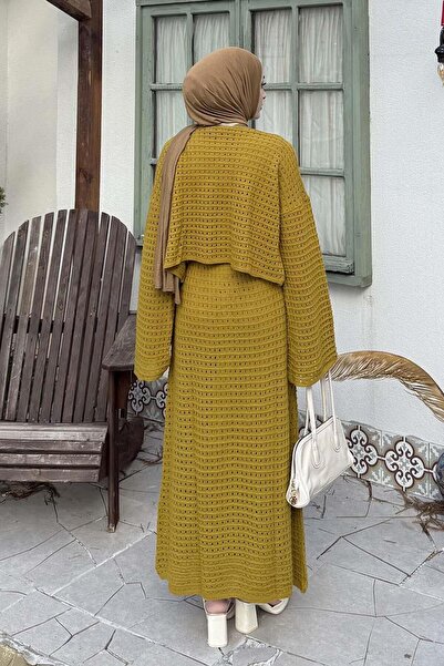 lamelif δαντελωτή πλέξη Πλεκτό Σετ Τεσετύρ Λαδί Πράσινο