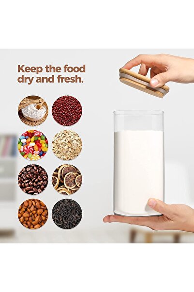 Generic Set of 3 Square Glass Jars with Bamboo Lids, Airtight Storage for Pasta, Snacks (800-1600ML)