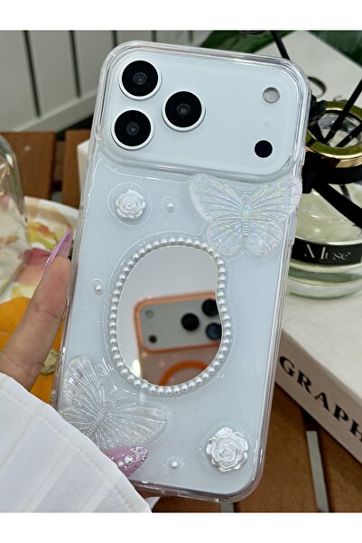 Go Aksesuar iPhone 17 Promax Compatible Mirrored Butterfly Toy Design Silicone Case