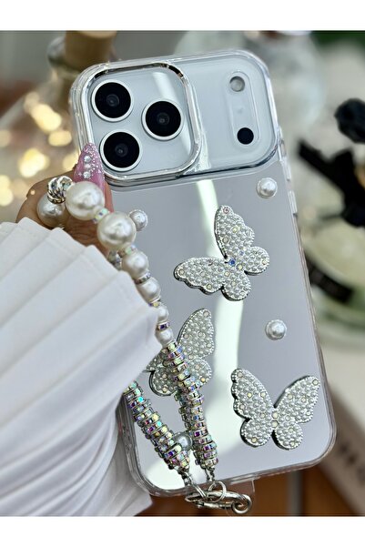 Go Aksesuar iPhone 17 Promax Compatible Mirrored Charm Butterfly Toy Design Silicone Case