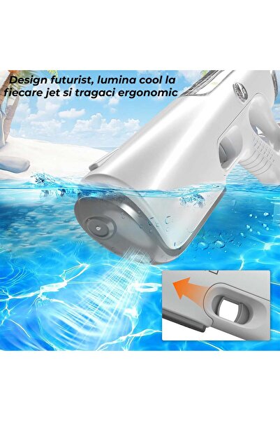 Timebox Electric Water Gun, Auto Reload, 250+ Jets @10m, Large Tank, Lightweight, Pool/Beach, Gray