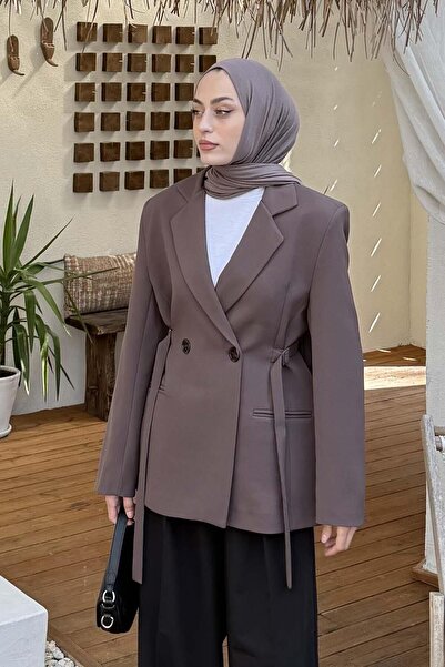 lamelif Μπουφάν με πλαϊνά κορδόνια καφέ