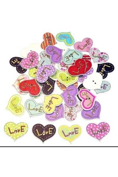 beyna aksesuar أزرار خشبية ملونة متنوعة بقطر 2.5 سم مع نقش الحب، عبوة واحدة تحتوي على 6 قطع