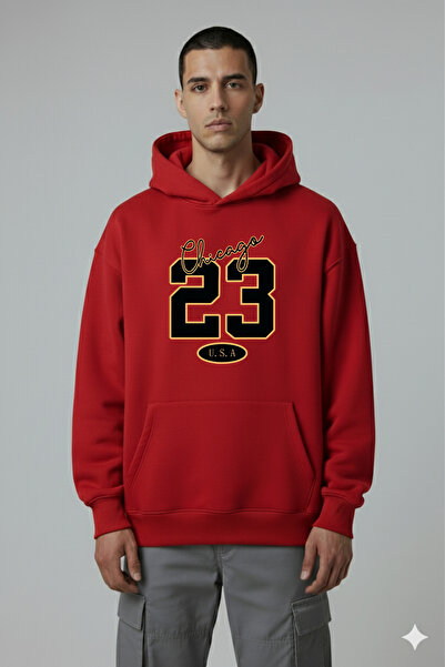 LORVEX سويت شيرت شيكاغو 23 ذو الطباعة الرقمية كبيرة الحجم للجنسين