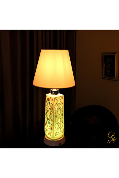 Qtahya Art Abajur-El yapımı-Dekoratif-Masa lambası-Şeffaf Porselen-Krem Gövde...