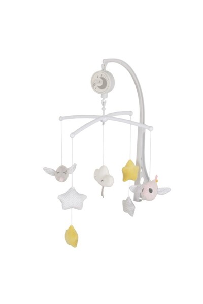 Cangaroo Mobil muzical cu jucării pentru bebeluși, pat alb visător