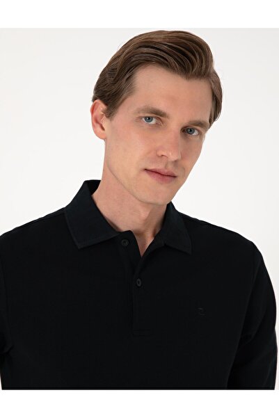 Pierre Cardin Μαύρο μακρυμάνικο φούτερ με γιακά πόλο εφαρμοστό