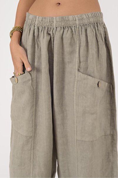 Park Moda 13227 ΕΛΑΣΤΙΚΟ ΛΙΝΟ ΠΑΝΤΕΛΟΝΙ ΜΕ ΚΟΥΜΠΙΑ ΚΑΙ ΛΕΠΤΟΜΕΡΕΙΕΣ