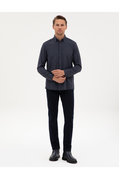Pierre Cardin Lacivert Çizgili Regular Fit Uzun Kollu Gömlek 50312366-VR033