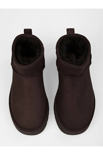 BS BEYAZ SHOES Bilekte Kısa Süet İçi Mini Kadın Kürklü Kalın Dolgu Kaymaz Tabanlı Uggy Bot