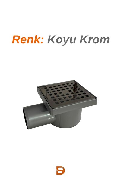 sofdekor Yer Süzgeci 10x10 cm Koyu Krom Koku Önleyici Klape Yatay Çıkış 50mm