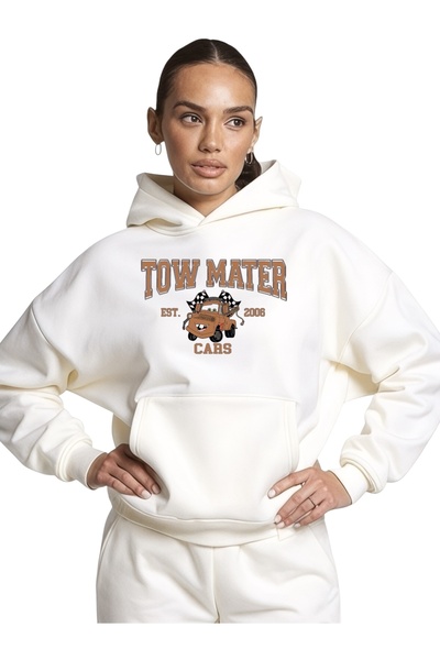 ArtYus سويت شيرت بقلنسوة كبير الحجم من القطن مطبوع عليه سيارات تاو ماتر للجنسين