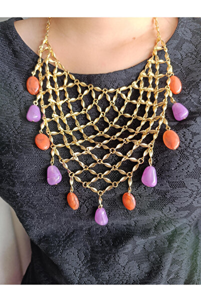 RP COMPANY قلادة مزينة بالخرز، سلسلة مجدولة ذهبية طراز ZR