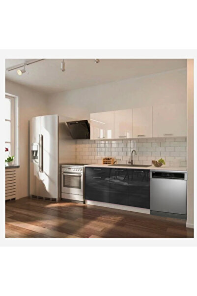 Tdesigno Fier Hazır Mutfak Dolabı 200 cm– Parlak-Beyaz Laminat Tezgah Dahil-B...