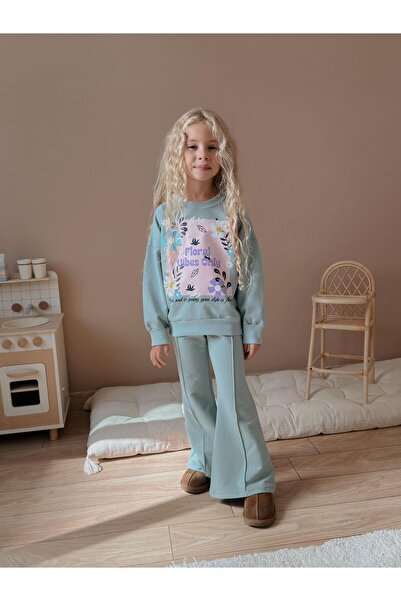 Patriko Girl's Floral Patterned Spanish Style Pants New Season 2-Piece Set with Drawstring Bottoms