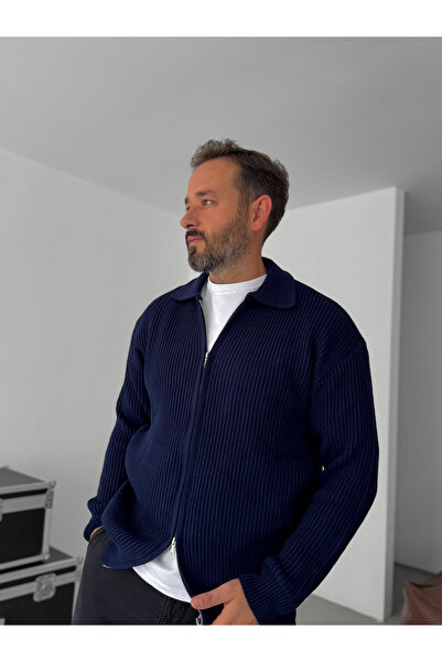 BYBASICMAN Lacivert Fermuarlı Triko Sweat DF-002