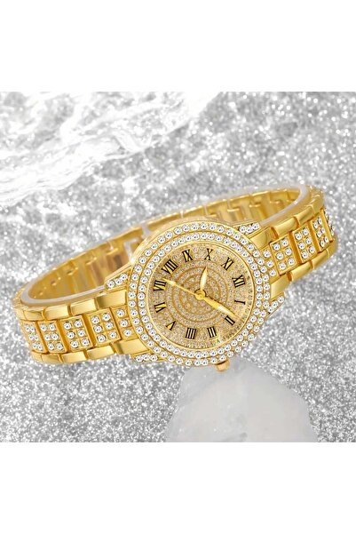 beyna aksesuar Gold Plated Crystal Stones Embellished Necklace Earrings Bracelet Ring Watch Gift Set Gift for Lover